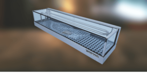A 3d model of a wide-flat top stainless steel sushi display case